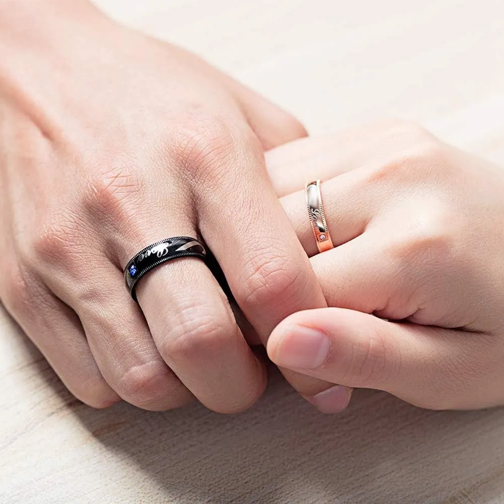 His & Hers Half Heart Couple Rings Matching Promise Rings Set for Couples Love You Forever Wedding Engagement Bands Top Ring for Him and Her Stainless Steel