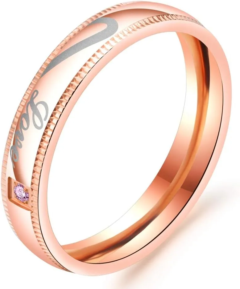 His & Hers Half Heart Couple Rings Matching Promise Rings Set for Couples Love You Forever Wedding Engagement Bands Top Ring for Him and Her Stainless Steel