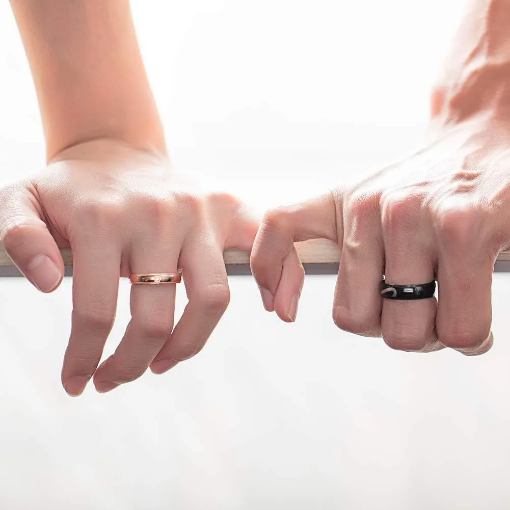 His & Hers Half Heart Couple Rings Matching Promise Rings Set for Couples Love You Forever Wedding Engagement Bands Top Ring for Him and Her Stainless Steel