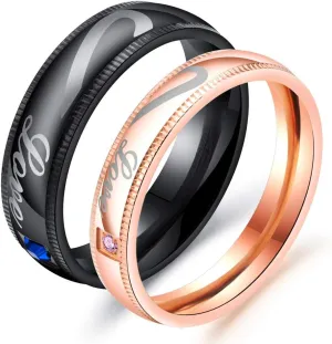 His & Hers Half Heart Couple Rings Matching Promise Rings Set for Couples Love You Forever Wedding Engagement Bands Top Ring for Him and Her Stainless Steel