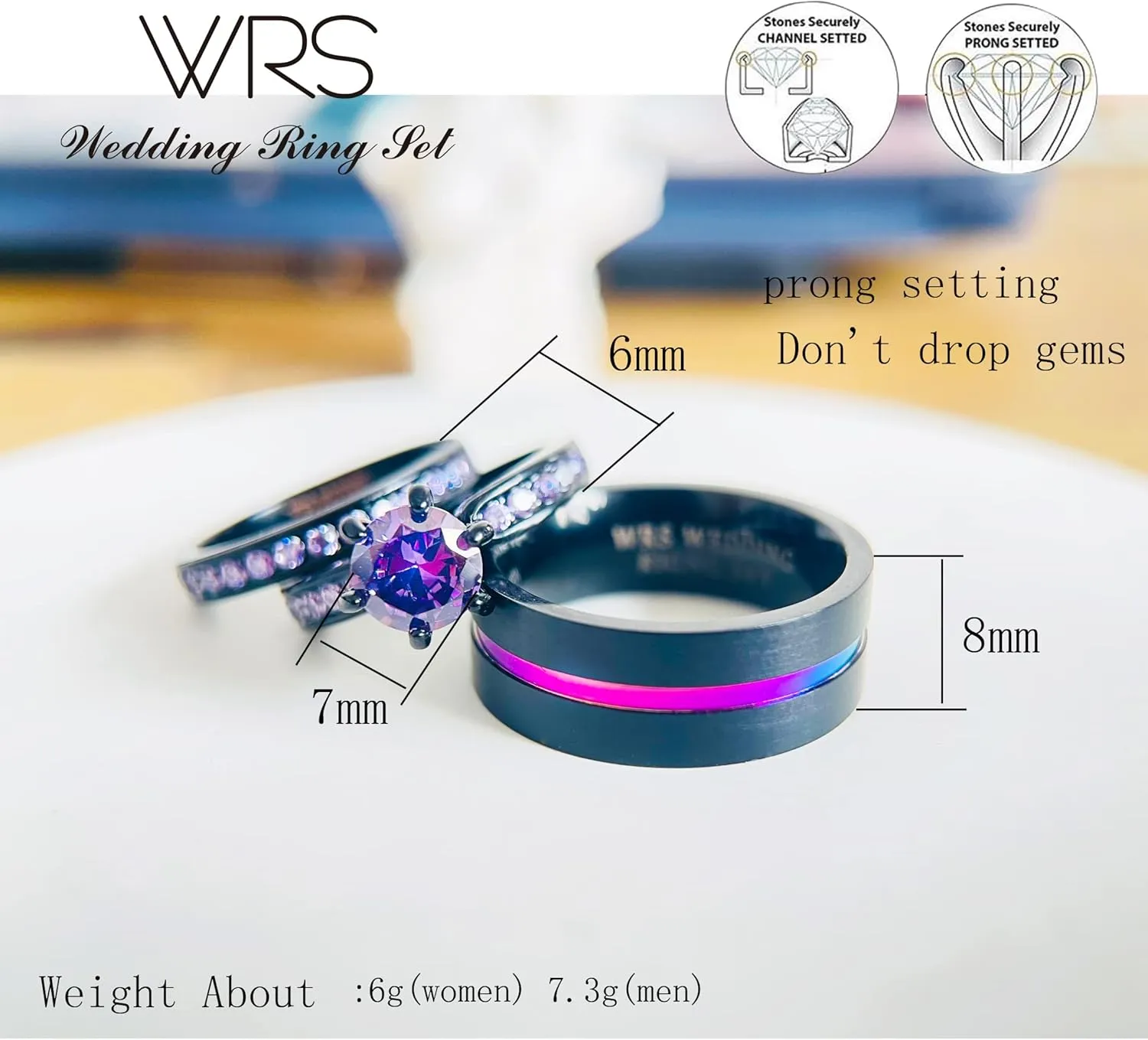 His Hers Wedding Ring Sets Couples Matching Rings Women's 18k Black Gold Filled Violet CZ Wedding Engagement Ring Bridal Sets & Men's Tungsten Carbide Wedding Band