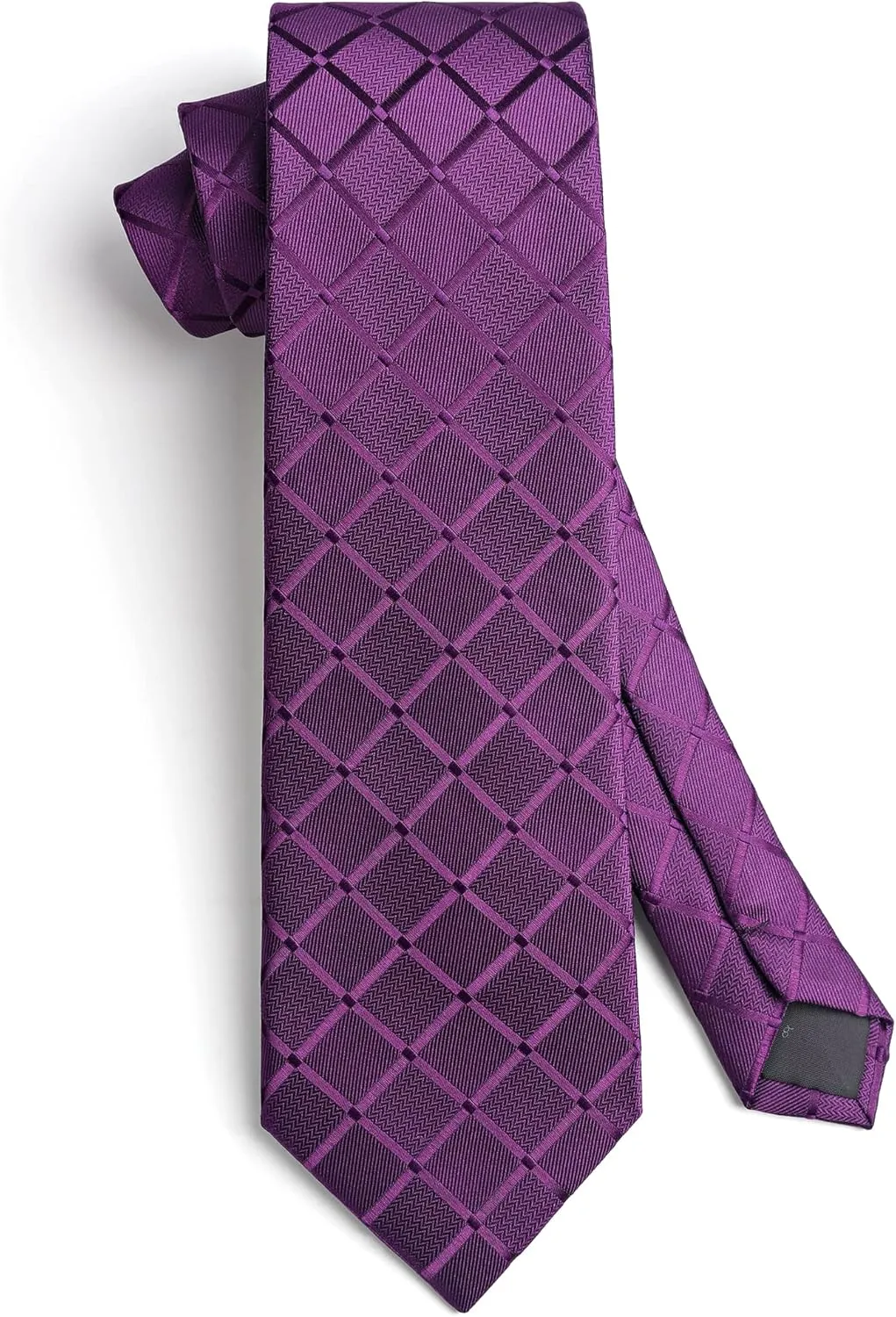HISDERN Plaid Ties for Men Classic Checkered Tie and Pocket Square Cufflinks Tie Clip Set Woven Men's Necktie Business