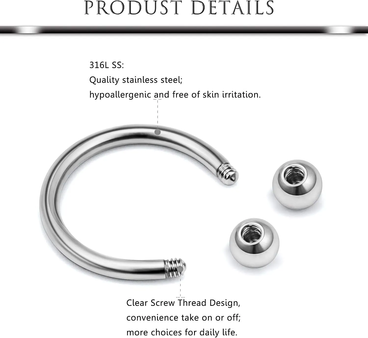Hoeudjo 24PCS 16G Spiral Barbell Surgical Steel Twist Cartilage Helix Tragus Earring Lip Eyebrow Labret Hoop Rings Piercing Jewelry for Women Men