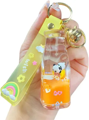 HSYHERE Girls Women Interesting Help Relax Floating Panda Baby Moving Sand Bottle Keychain Keyring Key Chain Key Ring