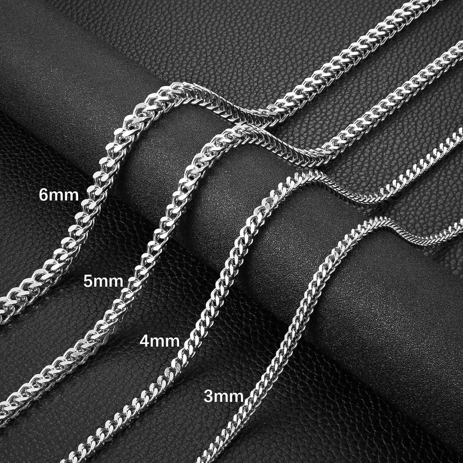 HZMAN Franco Chain for Men 3mm/4mm/5mm/6mm Stainless Steel Men's Chain Square Box Link Chain Necklace 16-30 Inch