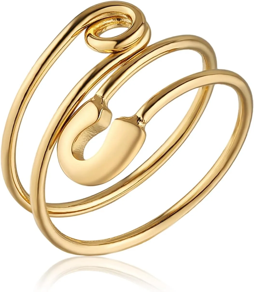 HZMAN Paper Clip Ring for Women 14K Gold Plated Open Stackable Ring Adjustable Thumb Rings Jewelry Gift