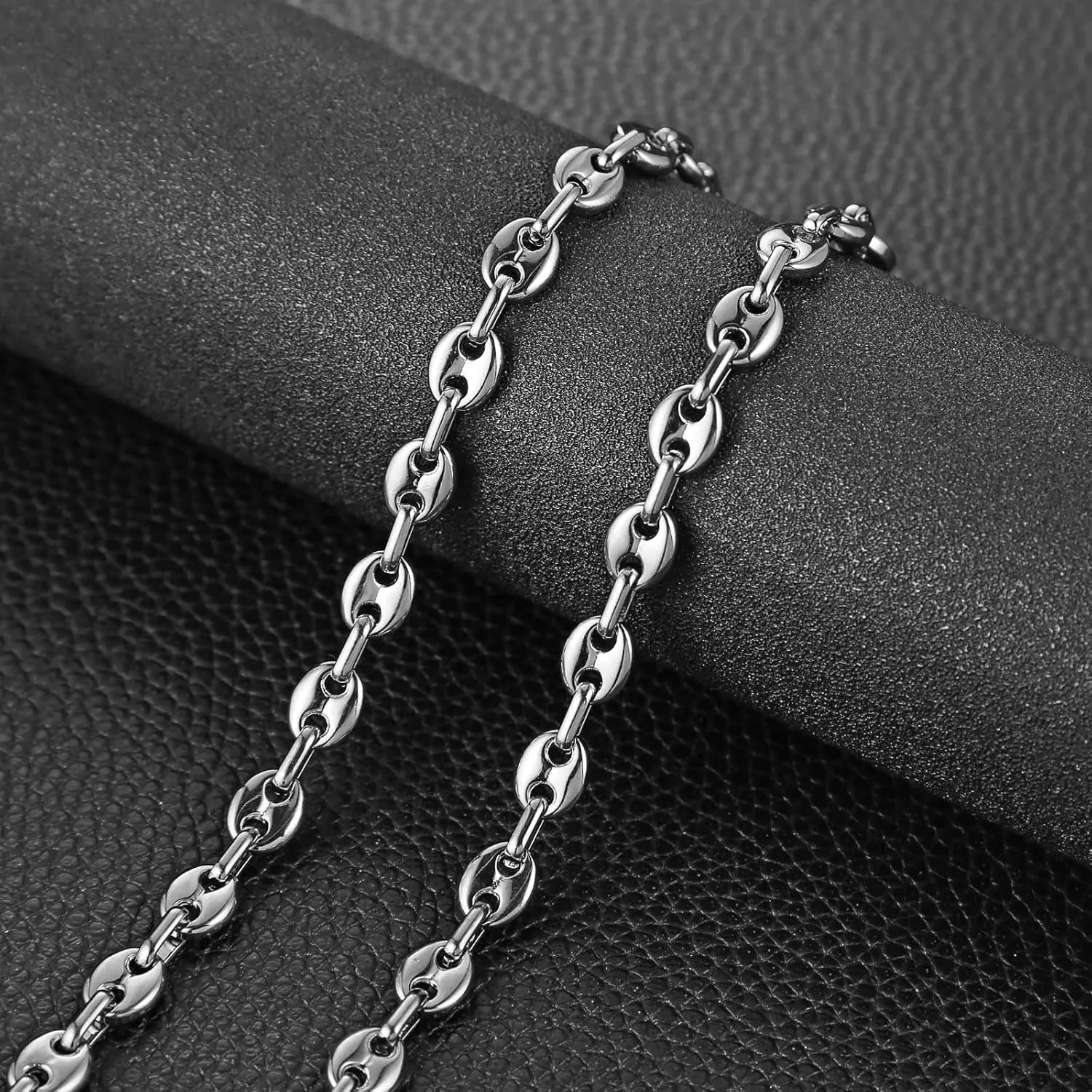 HZMAN Stainless Steel Necklace for Men Hip Hop Polished Coffee Bean Silver Men's Chain Necklace Jewelry Gift
