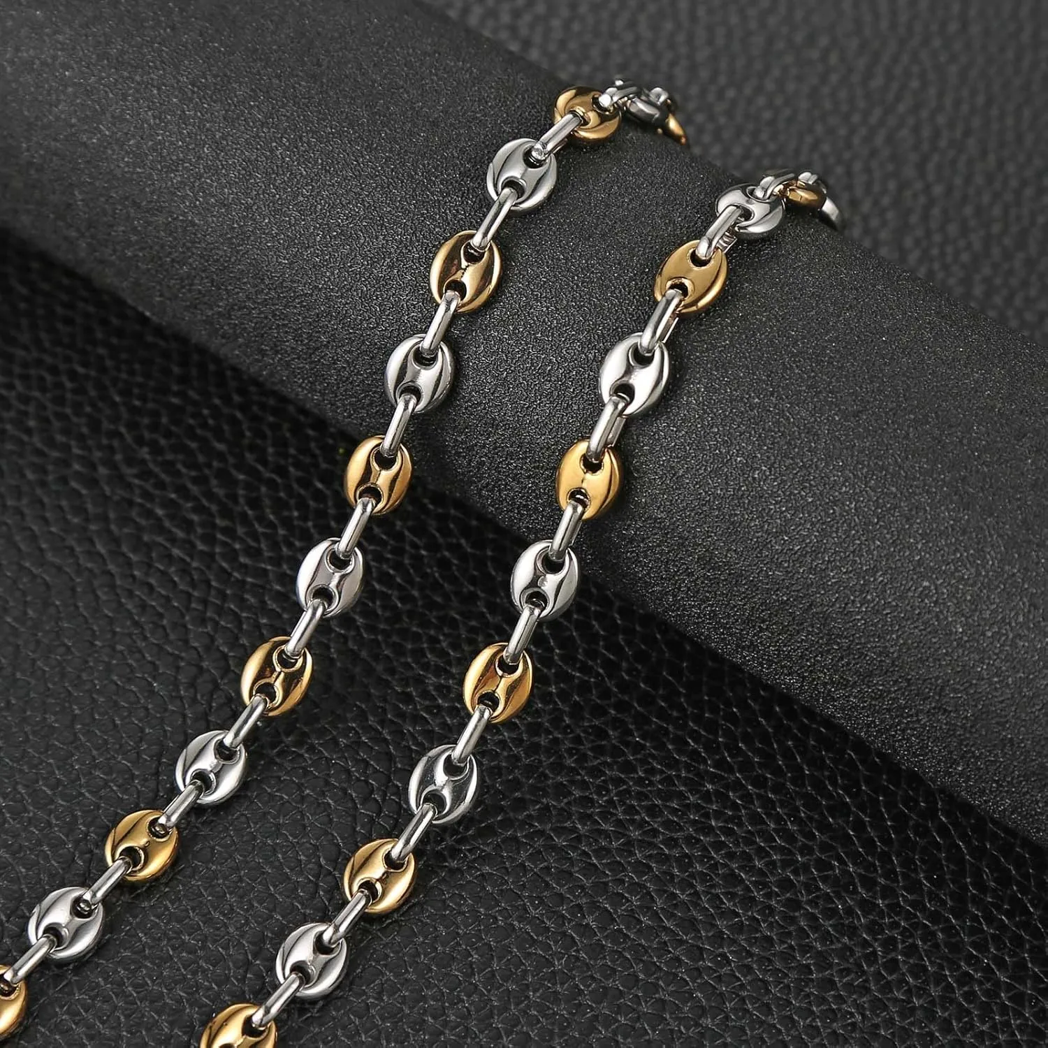 HZMAN Stainless Steel Necklace for Men Hip Hop Polished Coffee Bean Silver Men's Chain Necklace Jewelry Gift