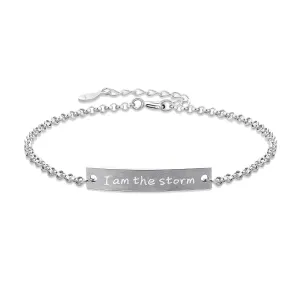 I Am The Storm Bracelet for Women  925 Sterling Silver Engraved Power Word Jewelry, Christian Inspirational Gift, Religious Bracelet for Strength & Faith