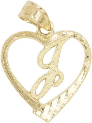 Ice on Fire Jewelry 10k Solid Gold Initial Pendant in Heart Frame with Diamond Cut Finish, Available in Different Letters of Alphabet Personalized Charm for Women (J)