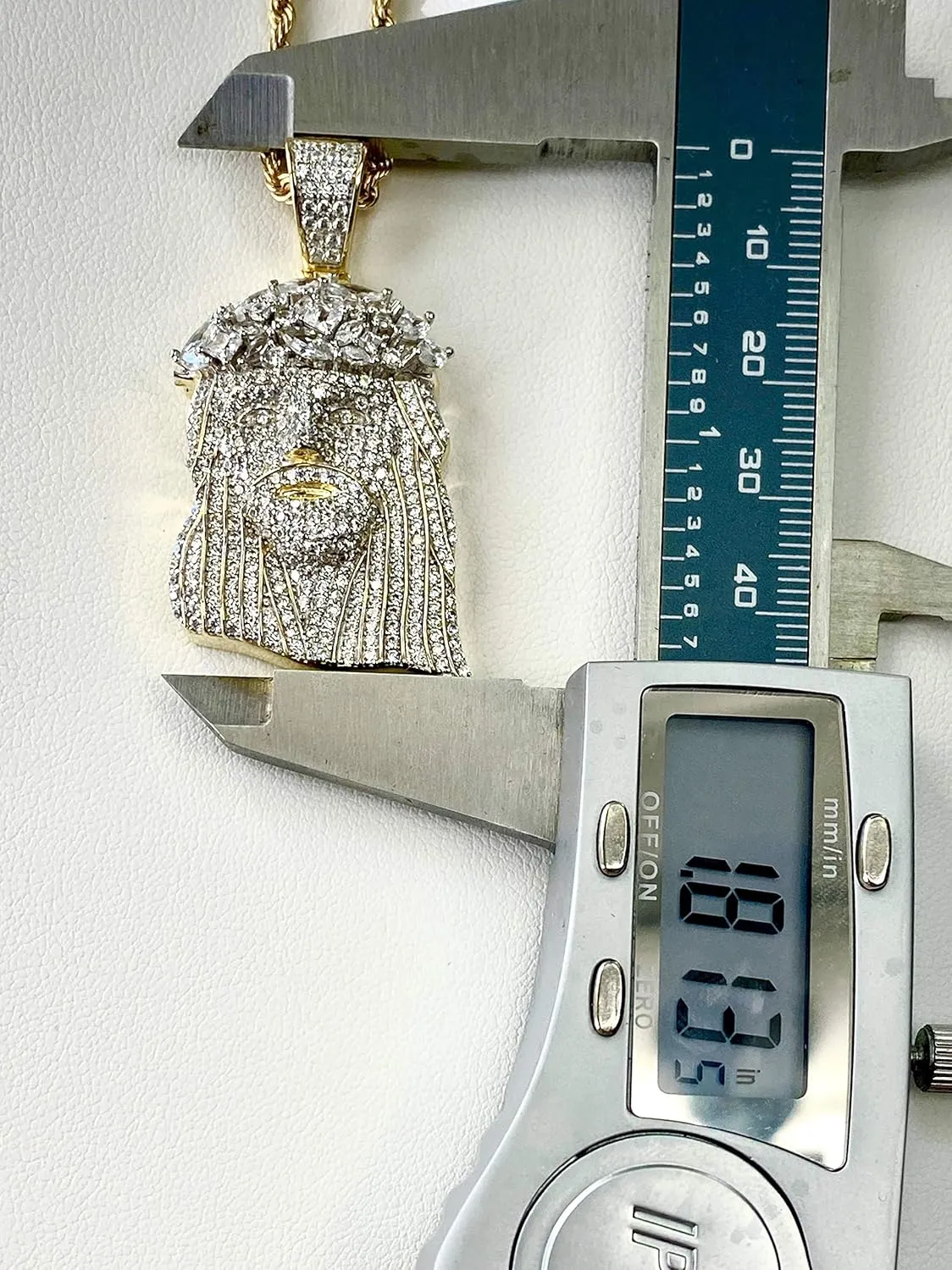 Iced Jesus Men Women 925 Italy Gold Finish Iced Silver Charm Ice Out Pendant Stainless Steel Real 3 mm Rope Chain, Mans Jewelry, Iced Pendant, Rope Necklace 16"- 24"