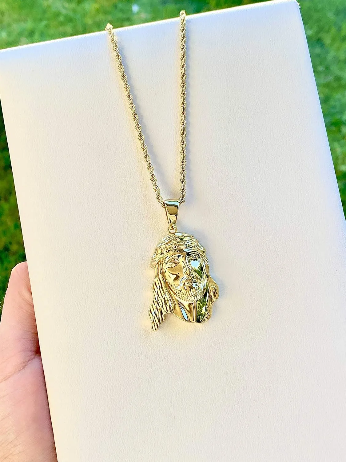 Iced Jesus Men Women 925 Italy Gold Finish Iced Silver Charm Ice Out Pendant Stainless Steel Real 3 mm Rope Chain, Mans Jewelry, Iced Pendant, Rope Necklace 16"- 24"