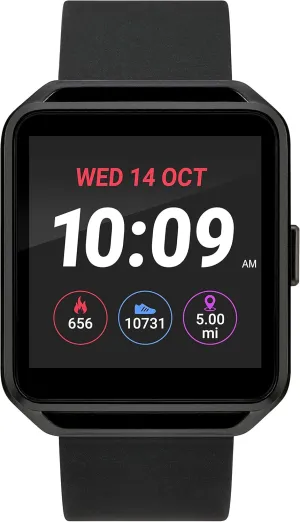 iConnect by Timex TW5M31200 Classic Square Black Smartwatch, Black Silicone Strap