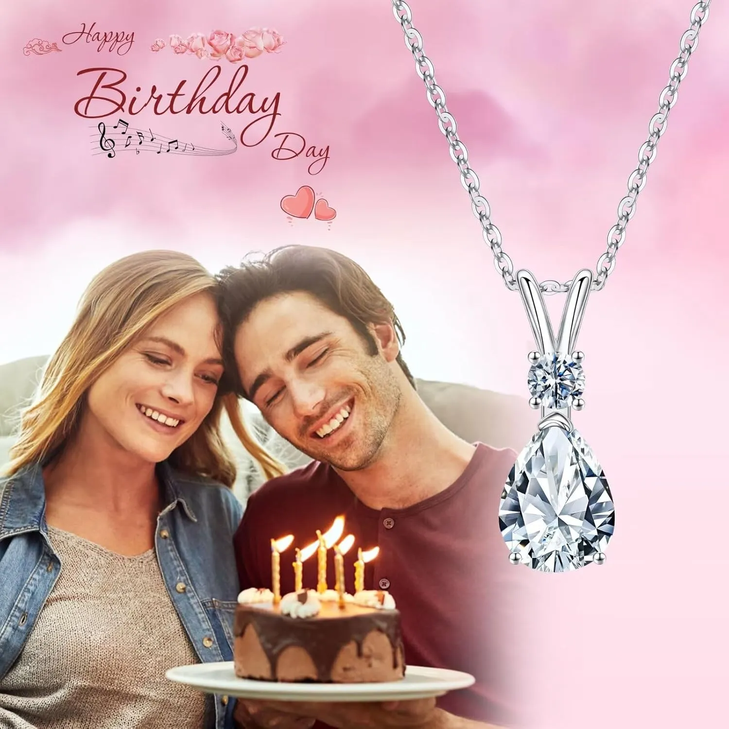 Iefil 1.25 Ct Pear Birthstone Necklaces for Women, 18K White Gold Plated S925 Sterling Silver Genuine or Created Gemstone Birthstone Jewelry for Women Birthday Gifts