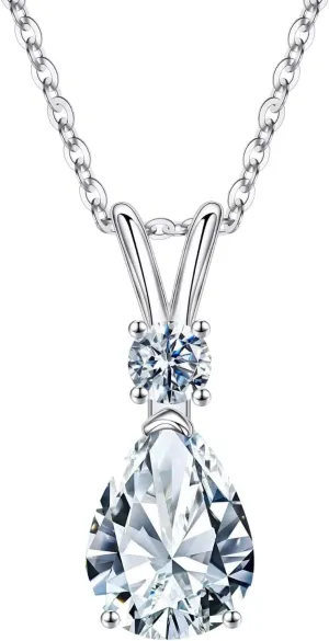 Iefil 1.25 Ct Pear Birthstone Necklaces for Women, 18K White Gold Plated S925 Sterling Silver Genuine or Created Gemstone Birthstone Jewelry for Women Birthday Gifts