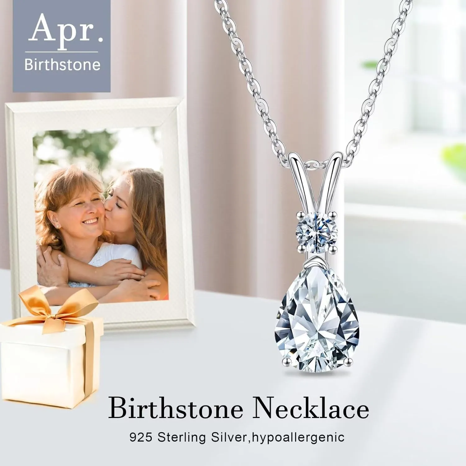 Iefil 1.25 Ct Pear Birthstone Necklaces for Women, 18K White Gold Plated S925 Sterling Silver Genuine or Created Gemstone Birthstone Jewelry for Women Birthday Gifts