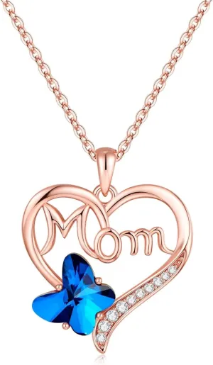 Iefil Butterfly Crystal Necklaces for Mom - Crystal Butterfly Necklace for Mom | 925 Sterling Silver Heart Jewelry | Gifts for Mom | Mothers Day Gifts | Mother Birthday Gifts for Mom