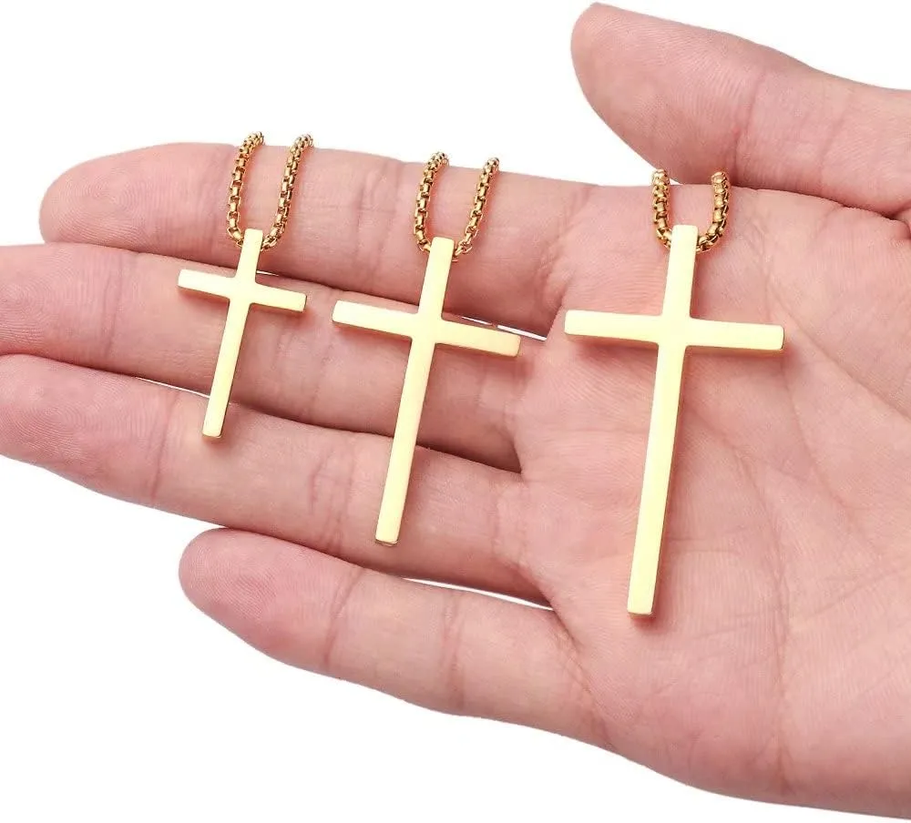 IEFSHINY Gifts for Men Boys - Stainless Steel Cross Pendant Chain Necklaces for Men, Mens 16-30 Inches Chain Gold Silver Black Cross Necklace Jewelry Gifts