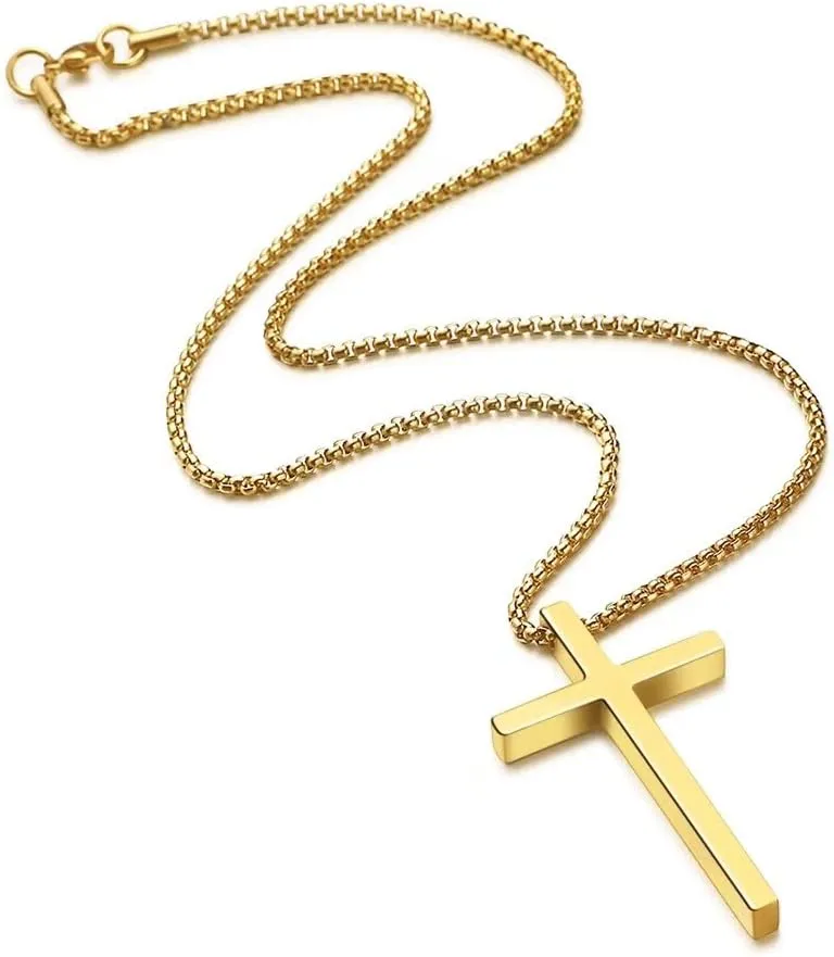 IEFSHINY Gifts for Men Boys - Stainless Steel Cross Pendant Chain Necklaces for Men, Mens 16-30 Inches Chain Gold Silver Black Cross Necklace Jewelry Gifts
