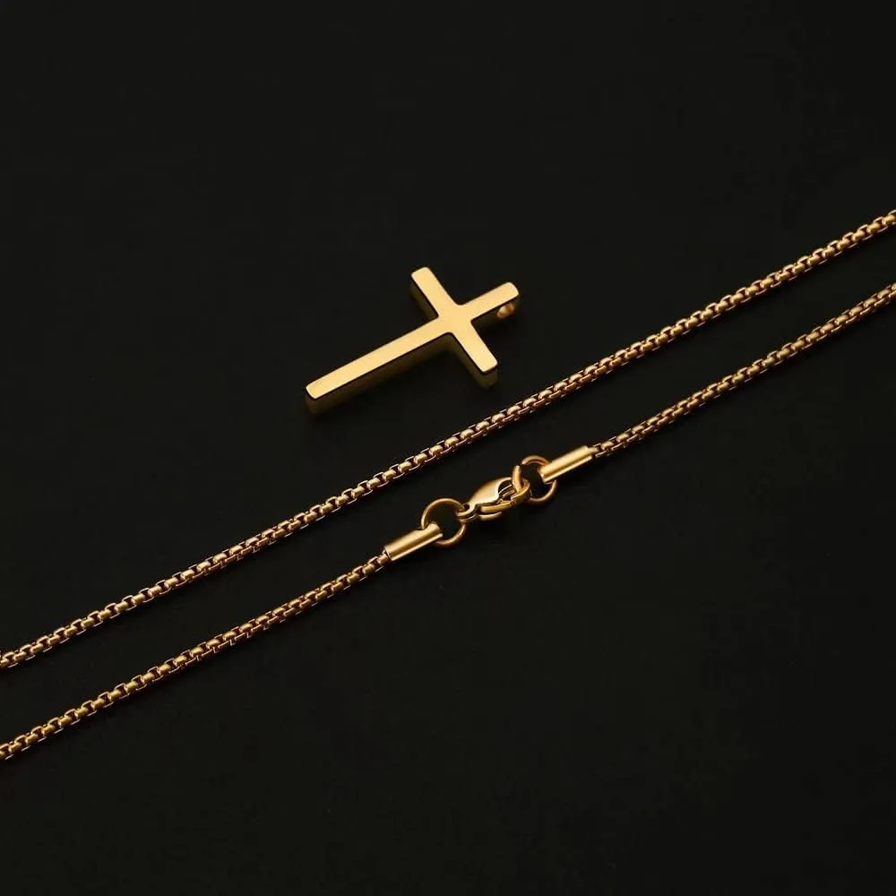 IEFSHINY Gifts for Men Boys - Stainless Steel Cross Pendant Chain Necklaces for Men, Mens 16-30 Inches Chain Gold Silver Black Cross Necklace Jewelry Gifts