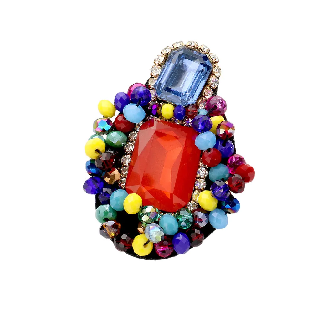 iLLASPARKZ Emerald Cut Glass Crystal Bead Cluster Pin Brooch
