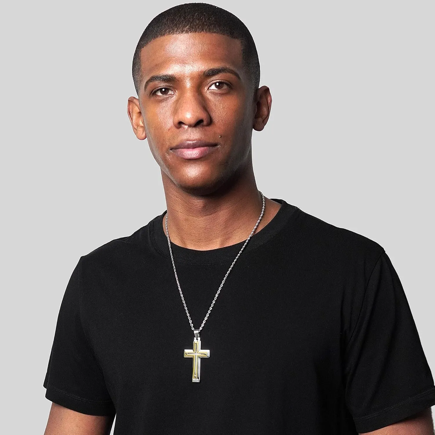 Invicta Jewelry Men's Steel Multi Layer Cross Two Tone Pendant Necklace - 24"
