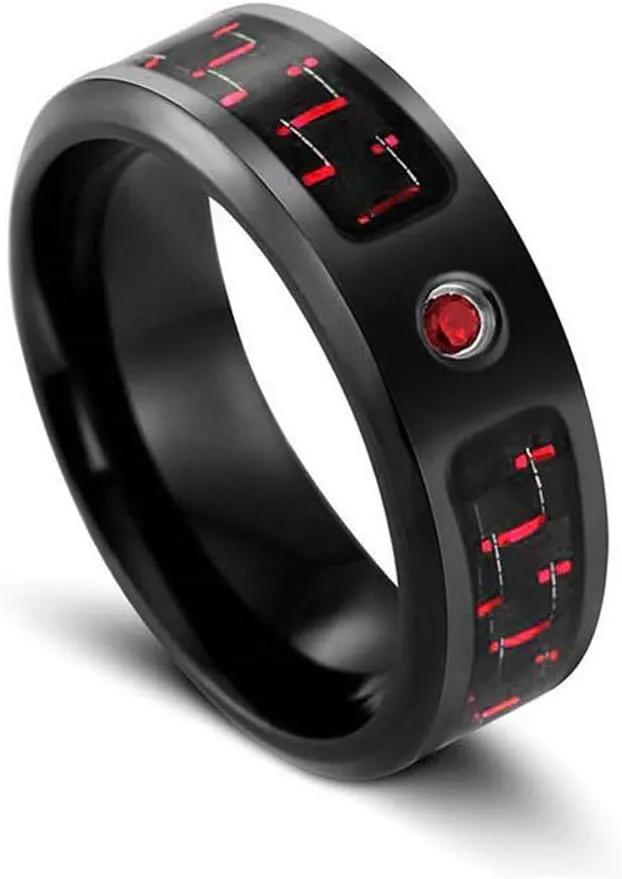 IOU 2pc Two Rings His Hers Wedding Ring Sets Couples Rings Women's Black Gold Plated Red CZ Wedding Engagement Ring Bridal Sets Men's Stainless Steel Wedding Band