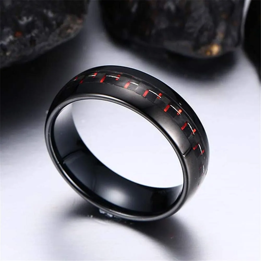 IOU 3pc His Hers Wedding Ring Sets Couples Rings Women's 2pc Black Gold Filled Red CZ Wedding Engagement Ring Bridal Sets & Men's Stainless Steel Wedding Band