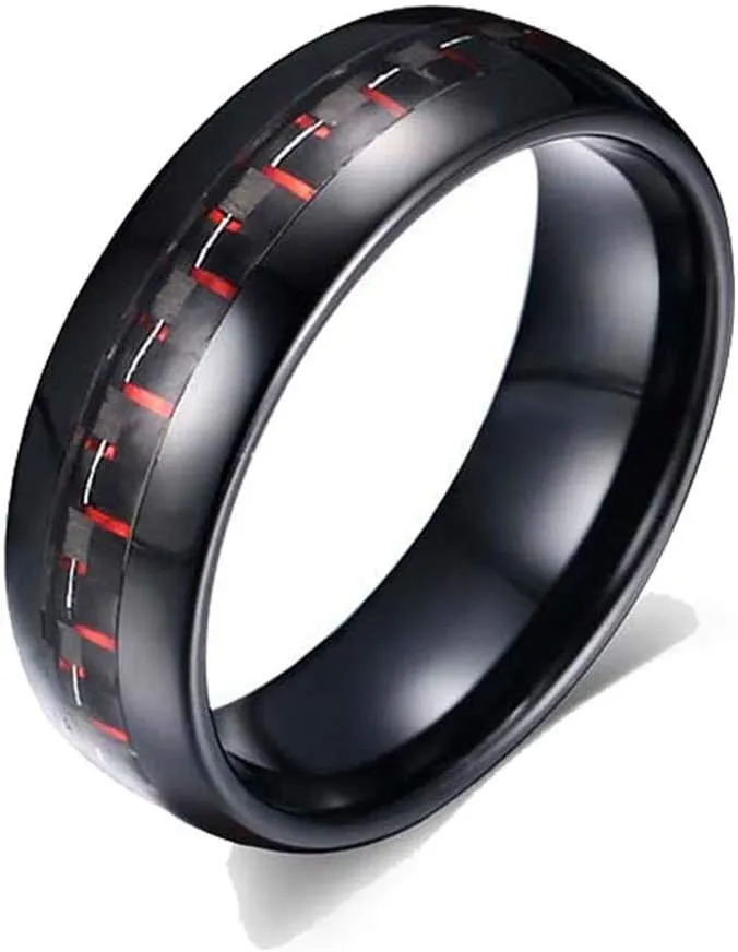 IOU 3pc His Hers Wedding Ring Sets Couples Rings Women's 2pc Black Gold Filled Red CZ Wedding Engagement Ring Bridal Sets & Men's Stainless Steel Wedding Band