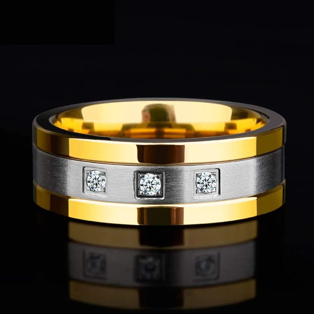 IOU 3pc Two Rings His Hers Wedding Ring Sets Couples Rings Women's Yellow Gold Plated Heart CZ Wedding Engagement Ring Bridal Sets Men's Stainless Steel Wedding Band