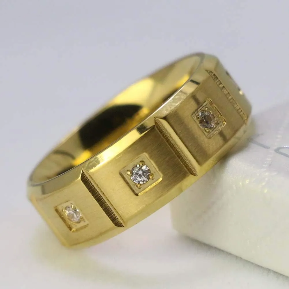 IOU 3pc Two Rings His Hers Wedding Ring Sets Couples Rings Women's Yellow Gold Plated Round CZ Wedding Engagement Ring Bridal Sets Men's Stainless Steel Wedding Band