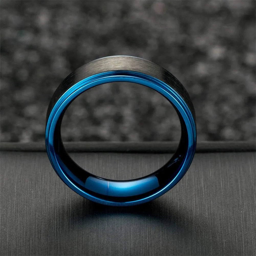IOU His Hers Wedding Ring Sets Couples Rings Women's Black Gold Plated Blue Cz Ring Wedding Engagement Ring Bridal Sets Men's Stainless Steel Wedding Band