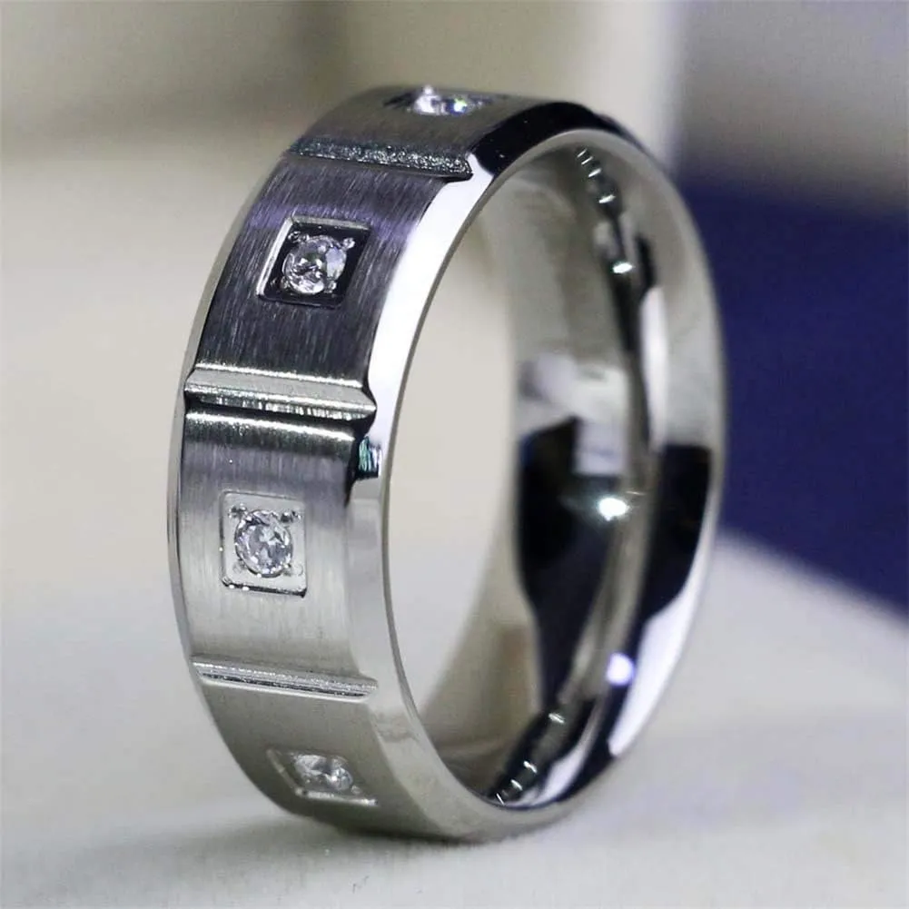 IOU His Hers Wedding Ring Sets Couples Rings Women's White Gold Plated White cz Ring Set Wedding Engagement Ring Bridal Sets Men's Stainless Steel Wedding Band