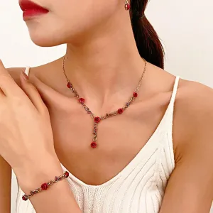 Irregular Rose Necklace for Women Silver Black Flower Leaf Necklace Vintage Clavicle Chain Valentine's Day Jewelry