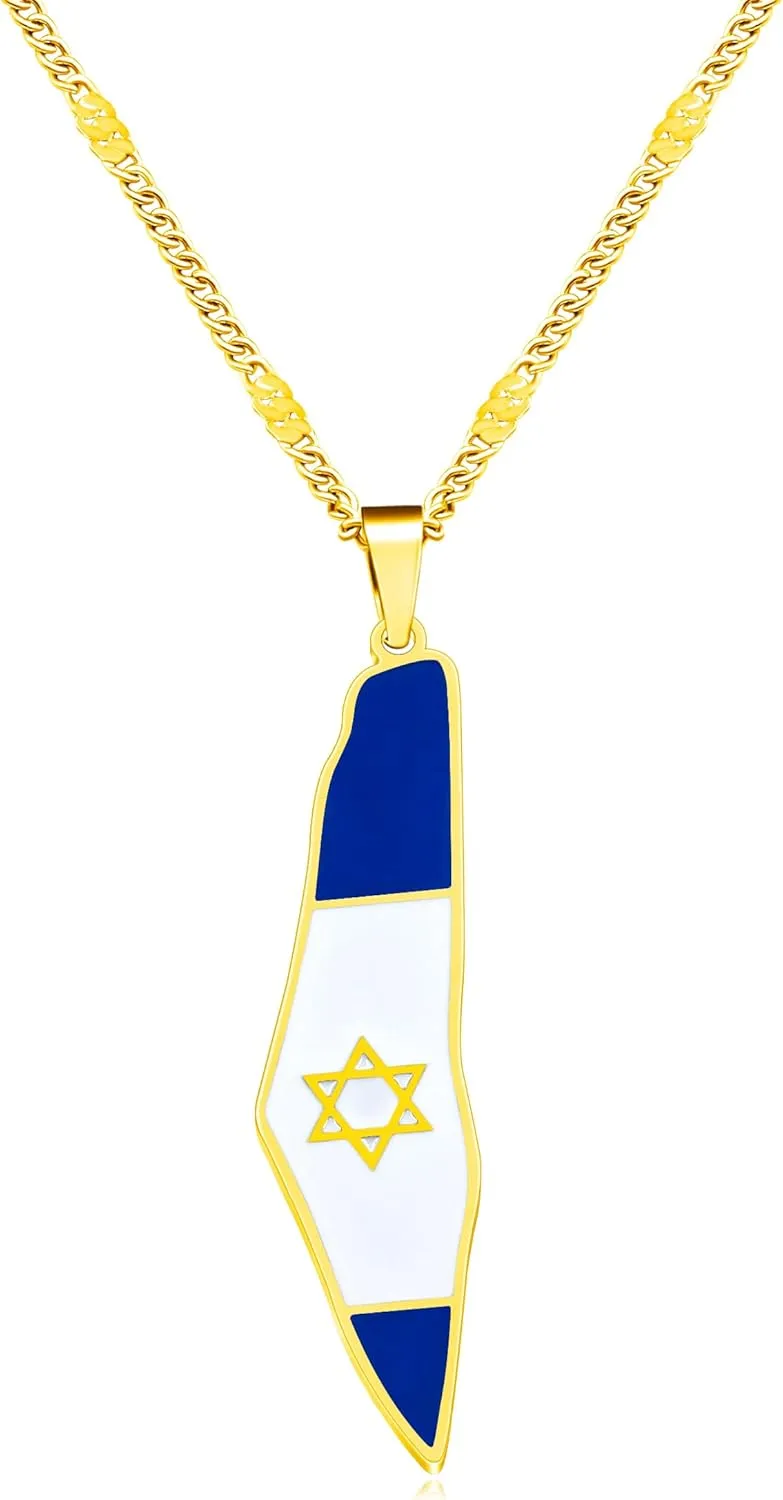 Israel Flag Pendant Necklace, Stainless Steel Jewish Pride Jewelry, Star of David Necklace for Men and Women, Holy Land Souvenir, Hebrew Heritage Gift Y5139