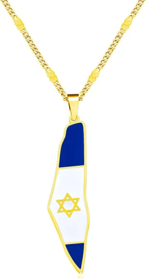 Israel Flag Pendant Necklace, Stainless Steel Jewish Pride Jewelry, Star of David Necklace for Men and Women, Holy Land Souvenir, Hebrew Heritage Gift Y5139