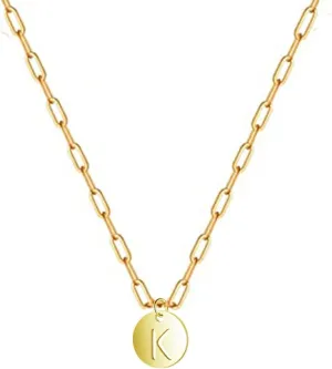 JczR.Y Gold Paperclip Chain Necklace Paper Clip Initial Necklaces for Women Paperclip Letter Choker Necklace Gold Plated Chain Round Disc Alphabet Letter Pendant Necklace Fashion Jewelry Gift