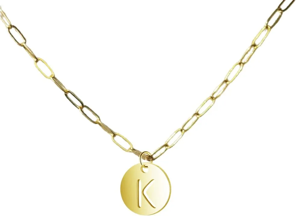 JczR.Y Gold Paperclip Chain Necklace Paper Clip Initial Necklaces for Women Paperclip Letter Choker Necklace Gold Plated Chain Round Disc Alphabet Letter Pendant Necklace Fashion Jewelry Gift