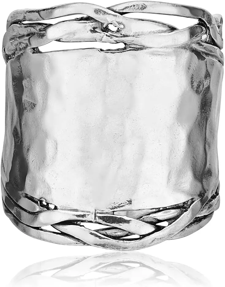 JEAN RACHEL JEWELRY 925 Sterling Silver Ring - Wide with Hammered Finish Vintage Design - Hypoallergenic, Lead & Nickel Free Jewelry - Artisan Handcrafted Statement Rings for Women