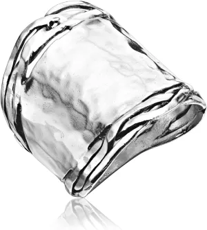 JEAN RACHEL JEWELRY 925 Sterling Silver Ring - Wide with Hammered Finish Vintage Design - Hypoallergenic, Lead & Nickel Free Jewelry - Artisan Handcrafted Statement Rings for Women