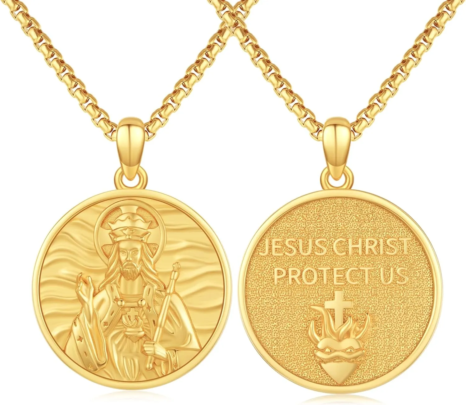 Jesus Heart Necklace for Men 925 Sterling Silver Yellow Gold Sacred Heart of Jesus Have Mercy on Us Medal Pendant Medallion Necklaces Protection Jewelry Gift for Women