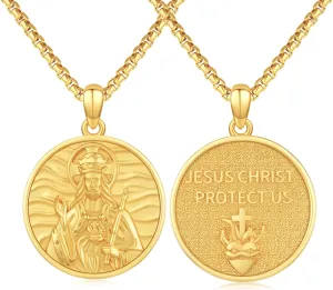 Jesus Heart Necklace for Men 925 Sterling Silver Yellow Gold Sacred Heart of Jesus Have Mercy on Us Medal Pendant Medallion Necklaces Protection Jewelry Gift for Women
