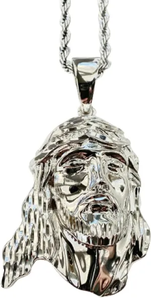 Jesus Peace M Men Women 925 Italy Iced Silver Charm Ice Out Pendant Stainless Steel Real 3 mm Rope Chain, Mans Jewelry, Iced Pendant, Rope Necklace 16"- 24"