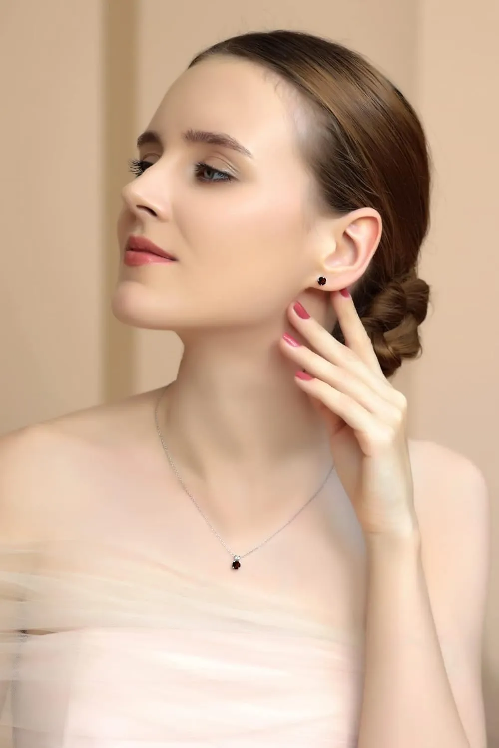 Jewelry Sets for Women, Necklace and Earring Sets for Women, Birthstone Jewelry, Genuine or Synthetic Gem, 5mm Round Solitaire, Pendant Necklace, Short Necklace, Stud Earrings, Sterling Silver Jewelry