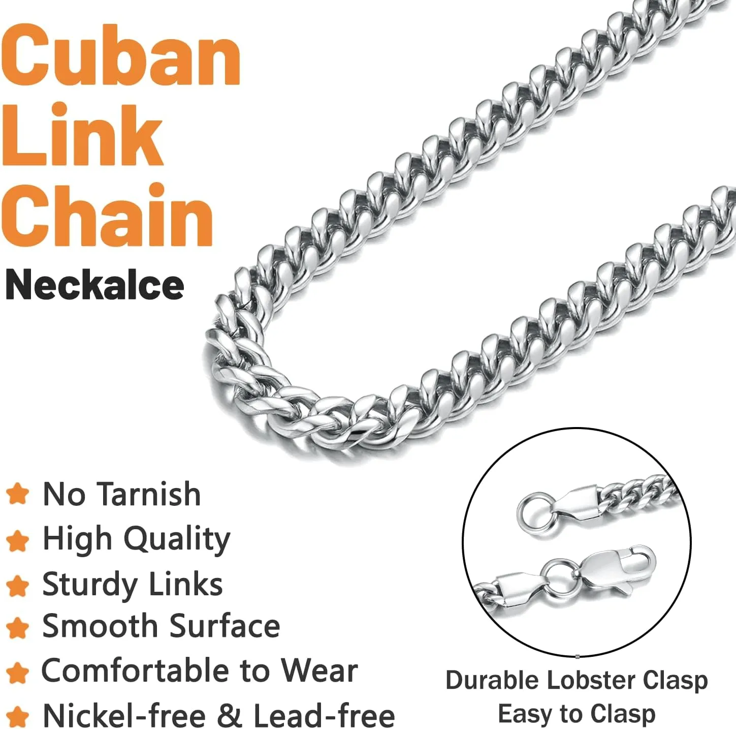 Jewlpire Father's Day Gift 3.5mm Miami Cuban Link Chain Necklace for Men, 14K Over Gold/Stainless Steel Chains for Men, No Tarnish Mens Jewelry Gifts16 18 20 22 24 26 Inch