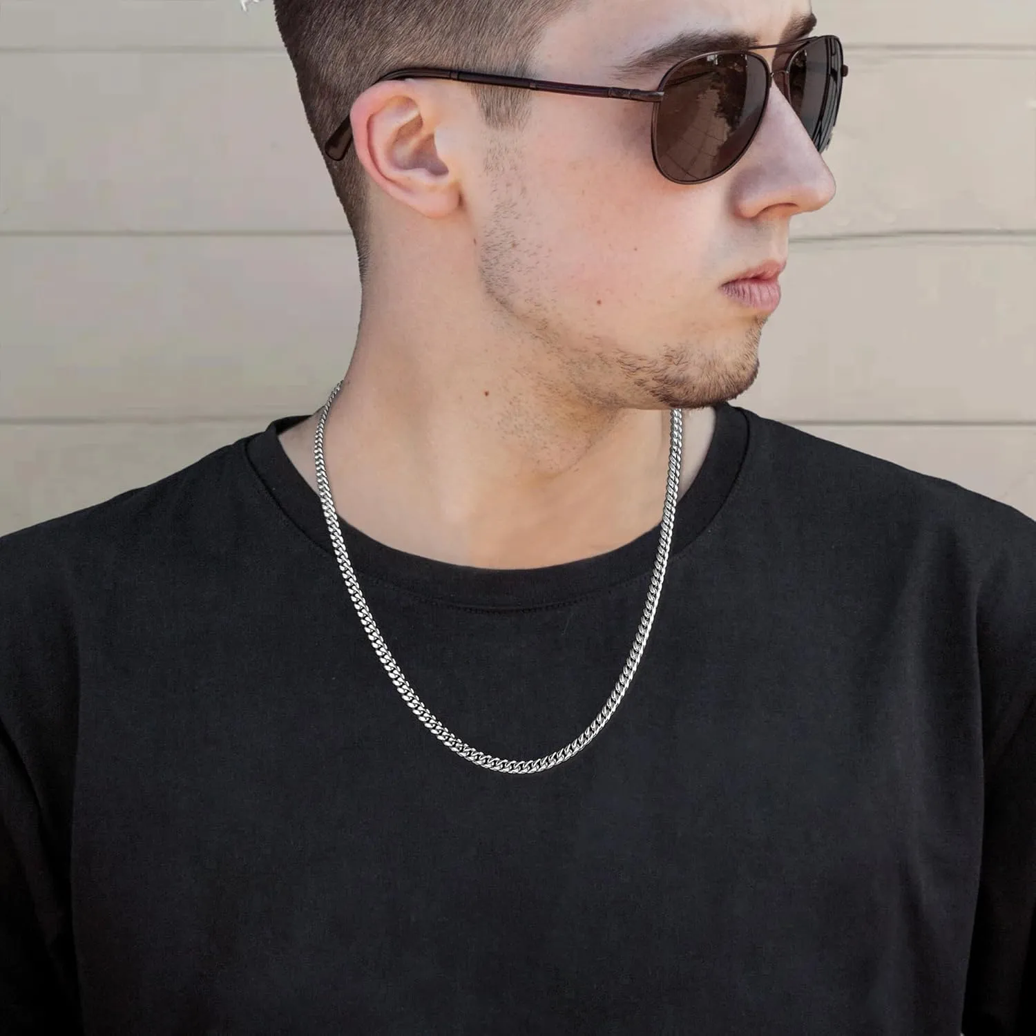 Jewlpire Father's Day Gift 3.5mm Miami Cuban Link Chain Necklace for Men, 14K Over Gold/Stainless Steel Chains for Men, No Tarnish Mens Jewelry Gifts16 18 20 22 24 26 Inch