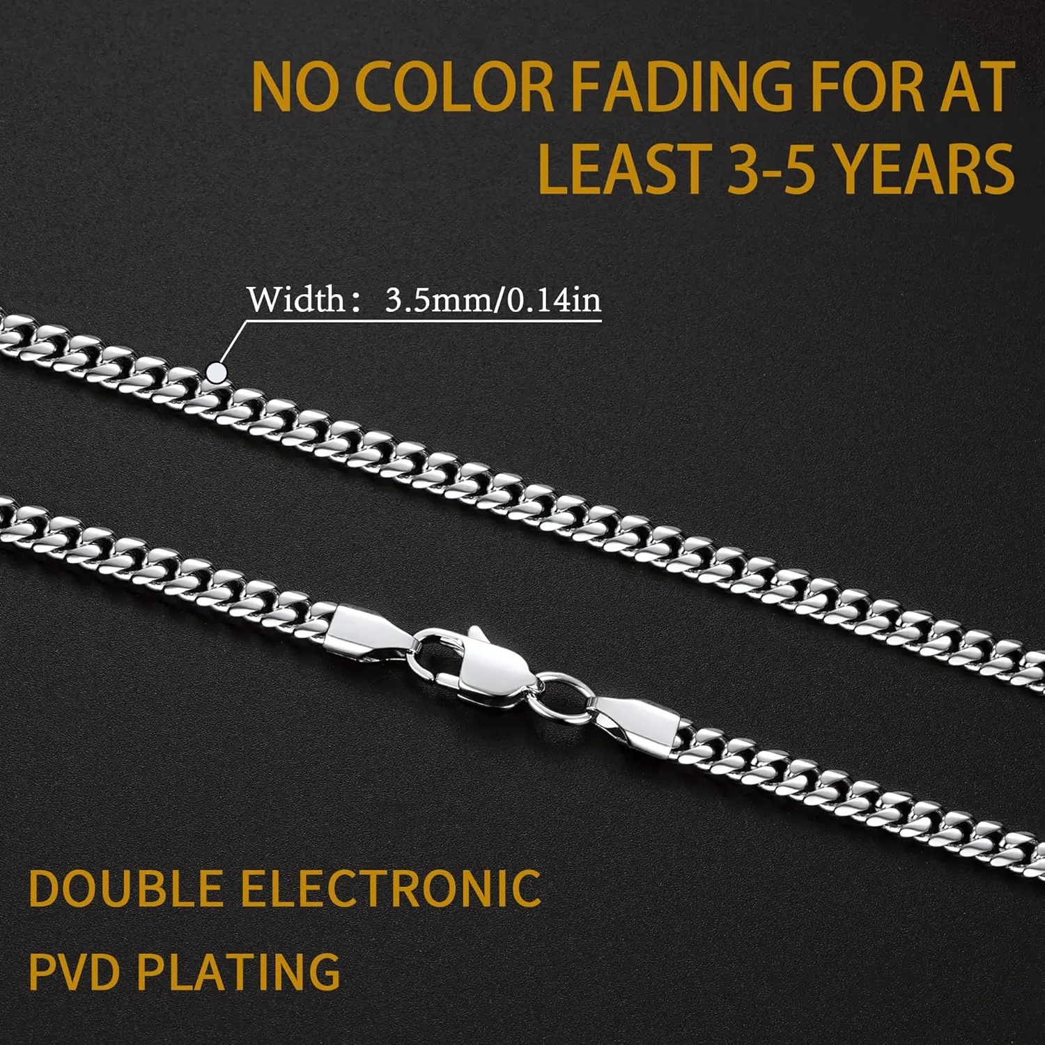 Jewlpire Father's Day Gift 3.5mm Miami Cuban Link Chain Necklace for Men, 14K Over Gold/Stainless Steel Chains for Men, No Tarnish Mens Jewelry Gifts16 18 20 22 24 26 Inch