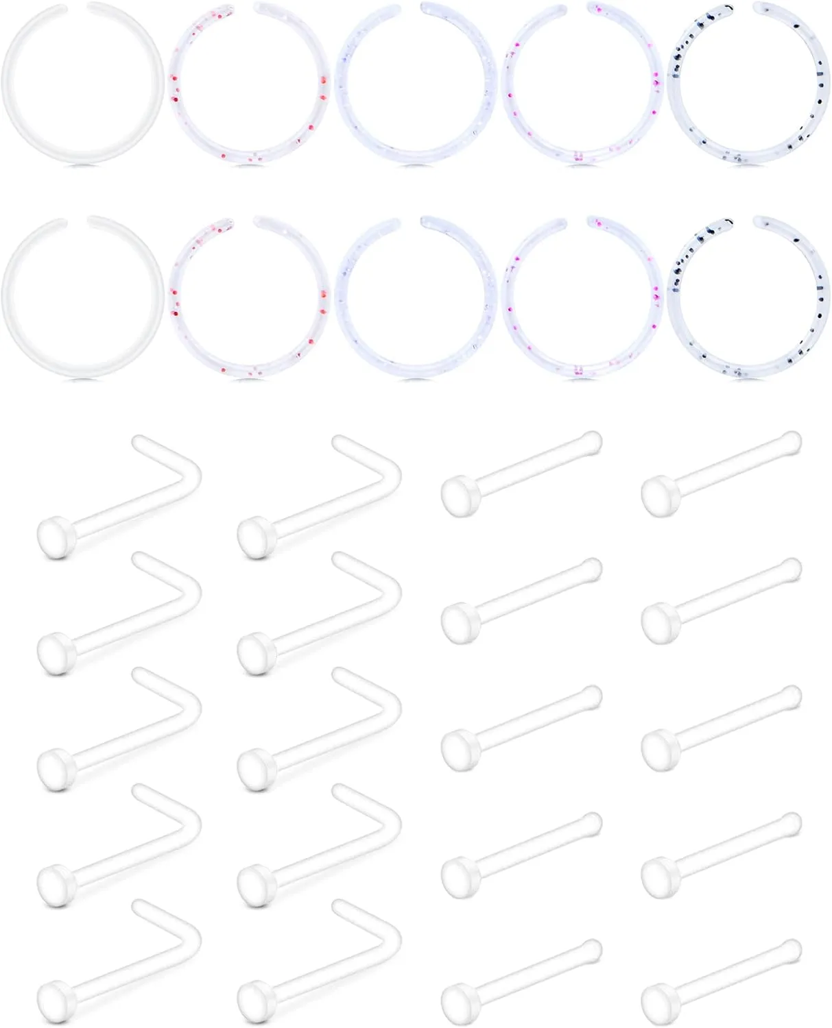 JFORYOU 18-20G Clear Acrylic Nose Ring Bioflex Stud Retainer Nose Piercing Body Jewelry for Men Women