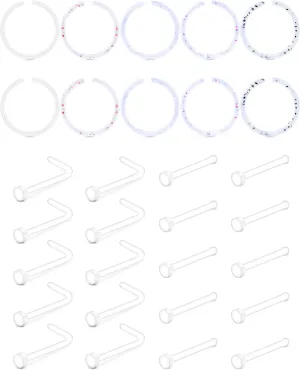 JFORYOU 18-20G Clear Acrylic Nose Ring Bioflex Stud Retainer Nose Piercing Body Jewelry for Men Women