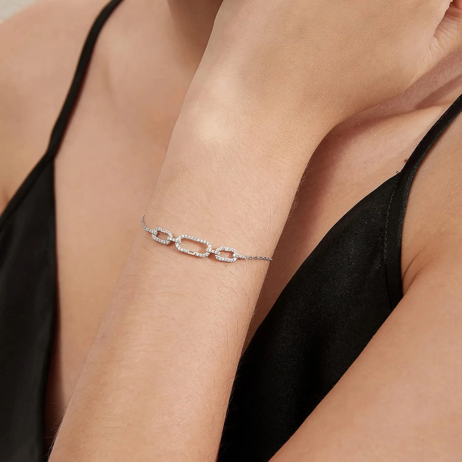 jiamiaoi 18K White Gold plated Sparkle Tennis Bracelet for Women 925 Sterling Silver Simulated Diamond Bracelet mit Brilliant 5A  Zirconia Diamond Bracelet Silver/Gold for She,Mother,Friend